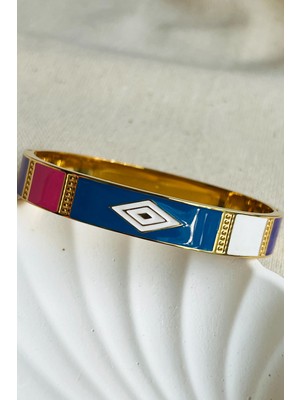 Normadia Mineli Renkli Kadın Bileklik, Çelik 18 cm Kelepçe, Şık Takı