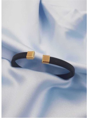 Normadia Şık Erkek Çelik Bileklik, Siyah ve Sarı Renk, Sevgili ve Baba Için