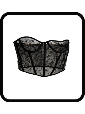 Zarvia Siyah Büstiyer Desenli Dantel Detaylı Şık Feminen