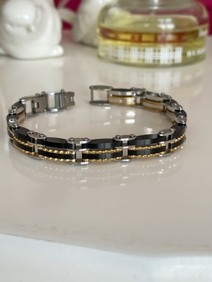 Normadia Şık Çift Taraflı Paslanmaz Çelik Erkek Bileklik Gümüş ve Lacivert Renk