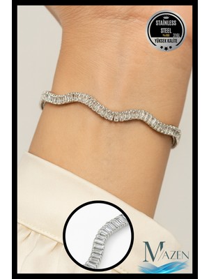 Normadia Zirkon Taşlı Kıvrımlı Su Yolu Bileklik, 16+2 Cm, Ayarlanabilir