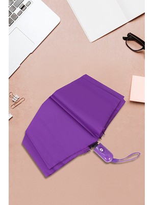 PremiumPort Kadın Mor Tam Otomatik Rüzgarda Güçlü ve Dayanıklı Şemsiye