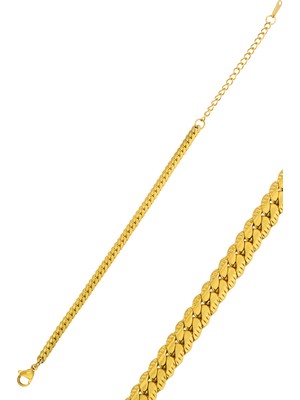 Normadia Altın Renk Balık Sırtı Model Paslanmaz Çelik Bileklik, Şık ve Dayanıklı Tasarım