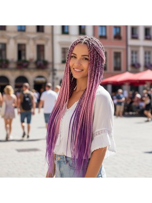 Pazarcan Afrika Örgüsü ve Rasta Için Sentetik Ombreli Saç / Açık Pembe / Lila