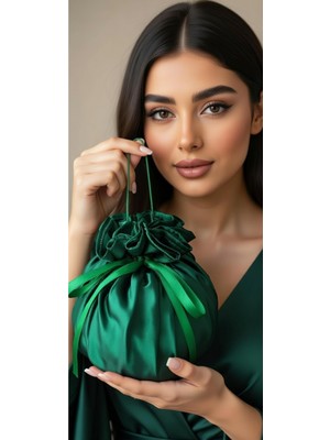 Moda Nur Gelin Kına Takı Kesesi, Takı Çantası , Parlak Yeşil Renk, Gelin Takı Kesesi