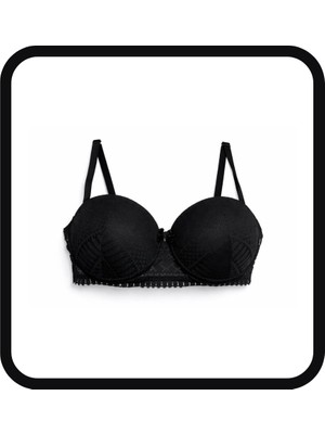 Zarvia Siyah Destekli Sütyen Push Up Toparlayıcı Rahat Günlük Kullanım