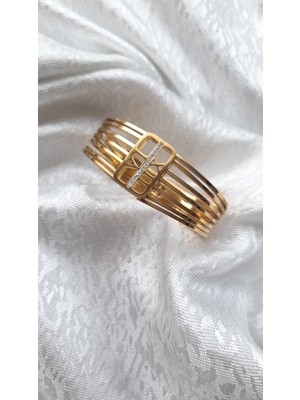 Normadia Şık Kaburga Model Orta Taşlı Çelik Gold Kelepçe, Zarif ve Modern Tasarım