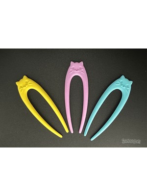 Snickerdoodles Saç Topuz Tokası 3 Adet – Kedili Fransız Saç Pini – Sevimli Pastel Saç Aksesuarı