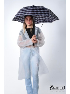 PremiumPort Lacivert Ekoseli Kadın Şemsiye, Hafif ve Şık Tasarım