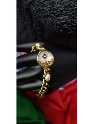 Normadia Kadın Çelik Bileklik, Ay ve Yıldız Sedef Taşlarıyla Inci Detaylı