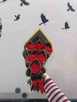 AhEs Shopping Sevgililer Günü 6'lı Kırmızı Solmayan Gül Buketi, Kurdele Gül, Sevgiliye, Arkadaşa, Anneye Hediye