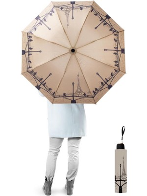 PremiumPort Eyfel Kulesi Paris Yarasa Model 8 Telli Rüzgar Dayanıklı Manuel Şemsiye