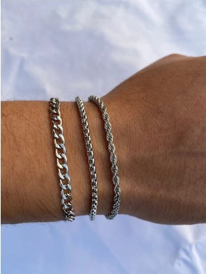 Normadia Şık 3’lü Burgu Örme Figaro Model Çelik Zincir Bileklik Seti