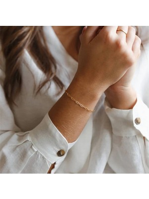 Normadia Şık Çelik Dikdörtgen Zincir Bileklik, Gold ve Gümüş Renkli Zarif Tasarım