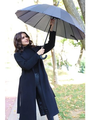 PremiumPort Dayanıklı Koyu Siyah 16 Telli Kırılmaz Şemsiye, Güvenle Koruma