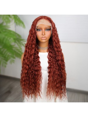 Pazarcan Afro Dalga Koyu Bakır Fiber Sentetik T Tül Peruk