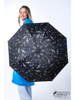 PremiumPort Siyah Müzik Notalı Kadın Şemsiye, Şık ve Hafif Tasarım