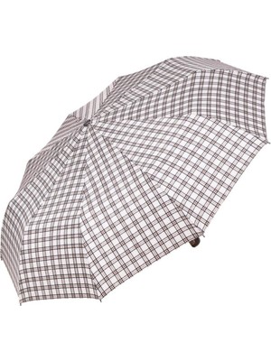 PremiumPort Mini Ekose Bej Kadın Şemsiye, Şık ve Hafif Tasarım