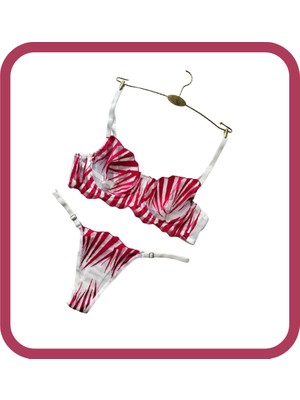 Zarvia Tül Beyaz Üzeri Kırmızı Kılıç Brode Sütyen Tanga İç Çamaşır Takımı