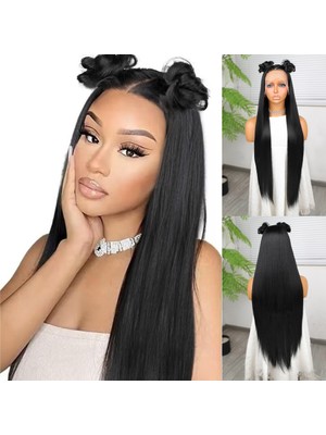 Pazarcan Ekstra Uzun Siyah Fiber Sentetik Düz Tül Peruk