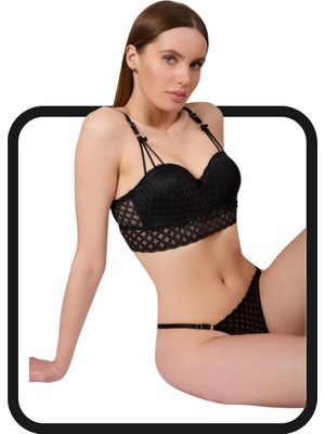 Zarvia Siyah Dantelli Lotus Sütyen Tanga İç Çamaşır Takımı