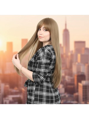 Pazarcan Fiber Sentetik Uzun Düz Kahküllü Peruk / Bebek Kumralı