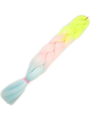Pazarcan Simli Neon Sarı / Şeker Pembe / Su Yeşili Ombreli Örgülük Saç 100 Gr.