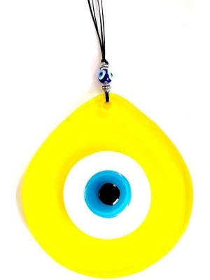 Mavi Nazar Boncuklu Sarı Renk Nazar Boncuklu Damla Desen El Yapımı Duvar Süsü