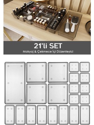 21'li Çekmece Içi Organizer, Kozmetik ve Takı Düzenleyici, Antrasit