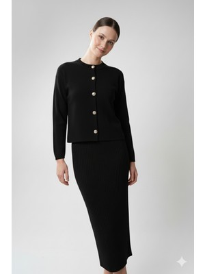 Kadın Hırka Elbise Ikili Takım - Siyah