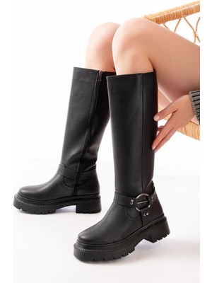Pazarcan 236-3021 Siyah Fermuarlı Günlük Kadın Çizme