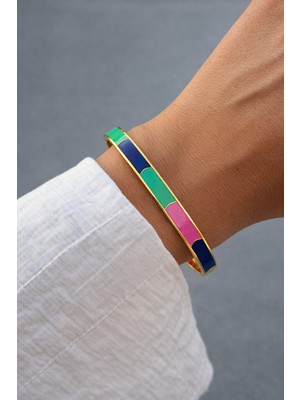 Normadia Renkli Mineli 316L Paslanmaz Çelik Kelepçe Bileklik