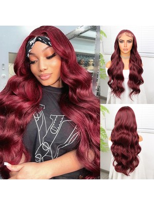 Pazarcan Kızıl Kahve Fiber Sentetik Geniş Dalgalı Tül Peruk