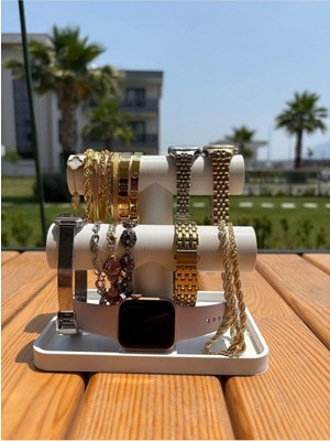 Iki Katlı Beyaz Takı Düzenleyici T Stand Bileklik ve Saat Organizeri