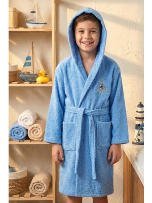 Hera Textile Kapüşonlu ve Kemerli Pamuklu Erkek-Kız Genç Çocuk Bornozu(PAMUKLU-DÜMEN NAKIŞLI-YUMUŞAK)