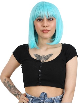 Pazarcan Küt Kahküllü Fiber Sentetik Peruk / Bebek Mavisi