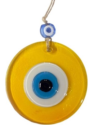 Şeffaf Sarı Nazar Boncuklu Duvar Süsü 10 cm Cam Duvar Dekoru