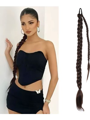 Pazarcan Üçlü Örgülü Tokalı Bağlamalı At Kuyruğu / Kahve Karamel