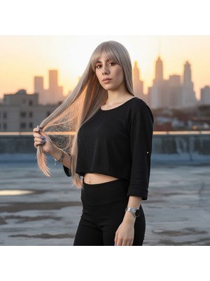 Pazarcan Fiber Sentetik Uzun Düz Kahküllü Peruk / Küllü Bebek Sarı