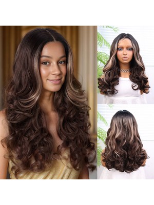 Pazarcan Açık Kahve Balköpüğü Işıltılı Bebek Saçlı Geniş Dalgalı Fiber Sentetik Tül Peruk