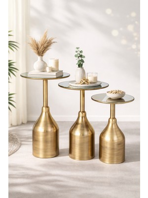 Valda 3 Lü Roos Gold Eskitme Aynalı Zigon Sehpa