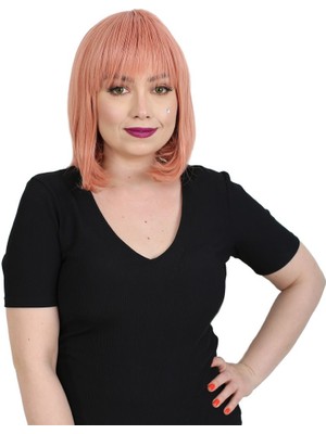 Pazarcan Küt Kahküllü Fiber Sentetik Peruk / Gül Kurusu