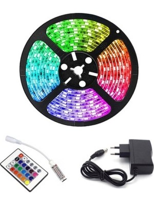Rgb Şerit 5 Metre 16 Renkli Kumandalı Adaptörlü Çift Taraflı Bant
