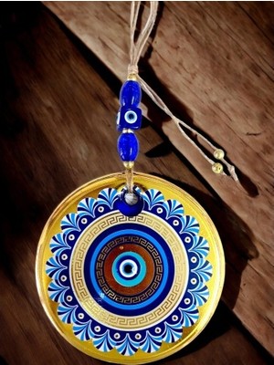 Gold Cam Üzeri Mavi Motifli Nazar Boncuklu Göz Detaylı Duvar Süsü