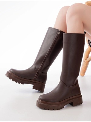 Pazarcan 236-340 Kahverengi Fermuarlı Günlük Kadın Çizme