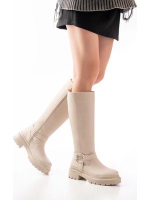 Pazarcan 236-3021 Bej Fermuarlı Günlük Kadın Çizme