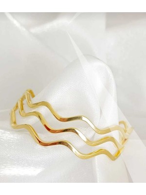 Normadia Zikzak Desenli Gold Paslanmaz Çelik Bilezik Seti 3'lü