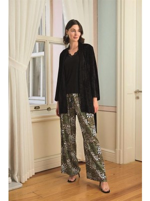 Aesco Çiçek Yaprak ve Etnik Desenli Dantelli 3'lü Pijama Takımı
