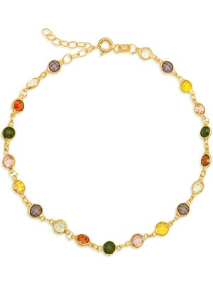 Tuncel Store 925 Ayar Gümüş Gold Renkli Taşlı Kadın Bileklik T8373 (945)