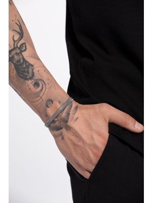 Normadia Modern Erkek Gümüş Renk Hasır Paslanmaz Çelik Kelepçe Bileklik